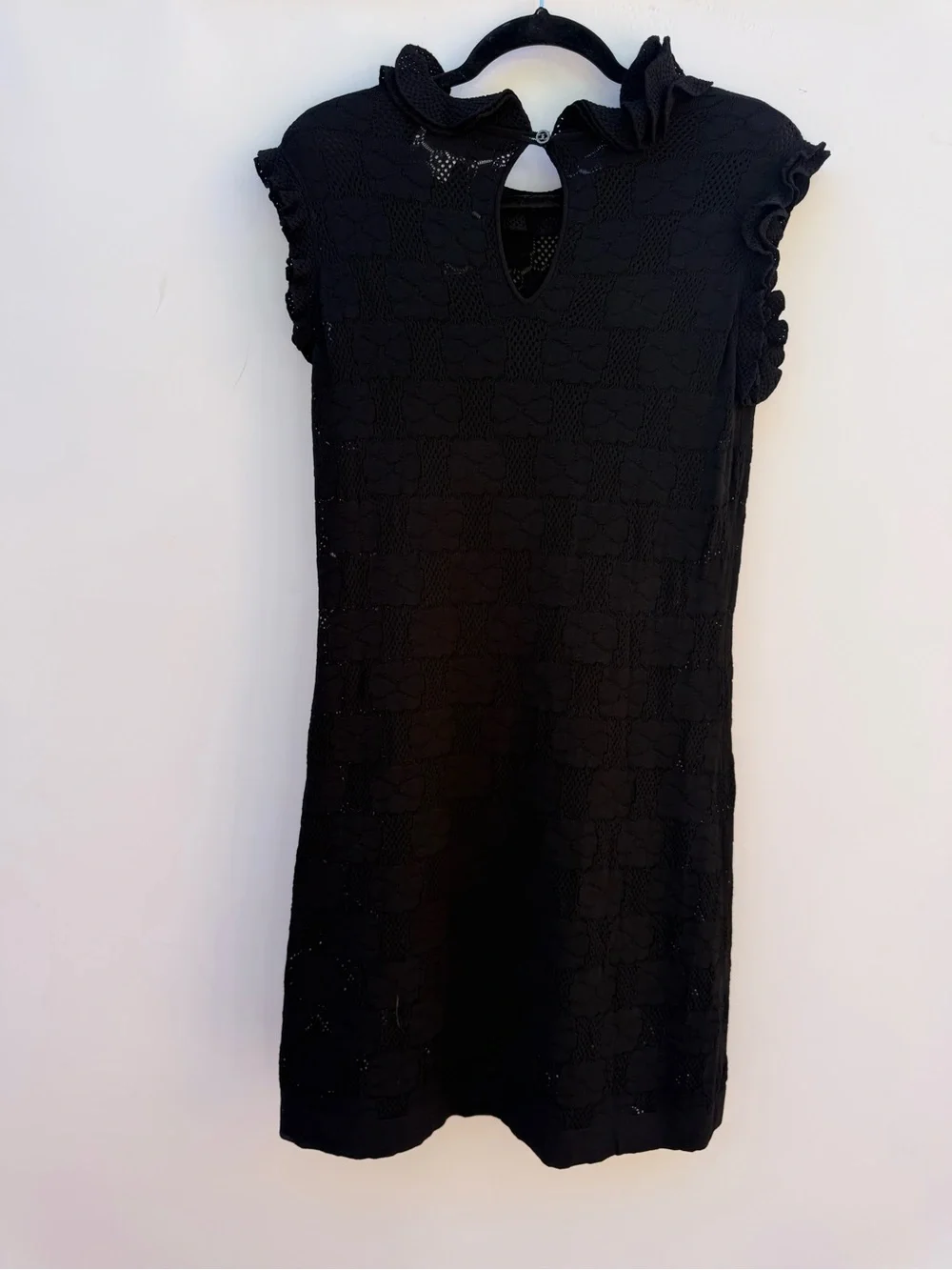 CHANEL Black Ruffle Knit Mini Dress
